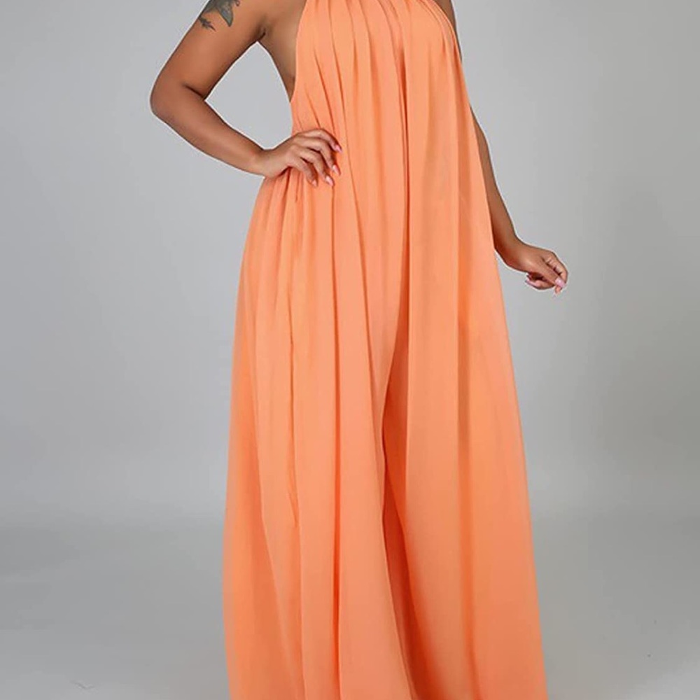 Jumpsuit Halter Neck Sleeveless Chiffon Wide Leg